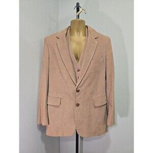 Vintage Classic Timeless Professional Corduroy 2 Piece Tan Suit Jacket Vest 42L
